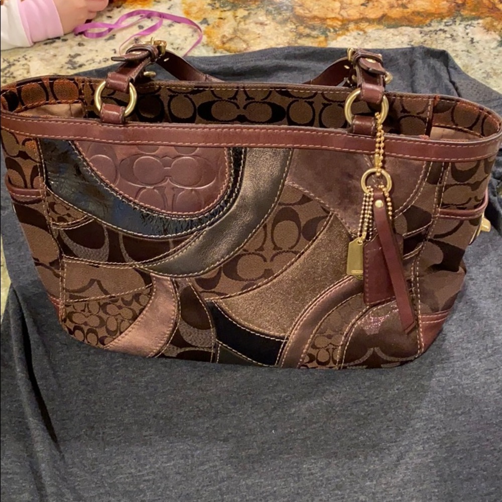 Chocolate Brown Patchwork Coach Purse